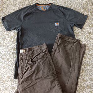 Mens carhartt workwear bundle force 34x32 medium tshirt work pants blue mountain